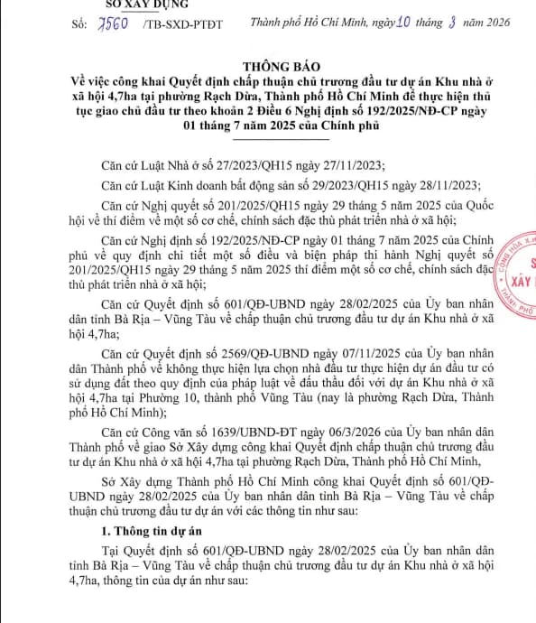 dự án nhà ở xã hội 4.7ha tại phường Rạch Dừa