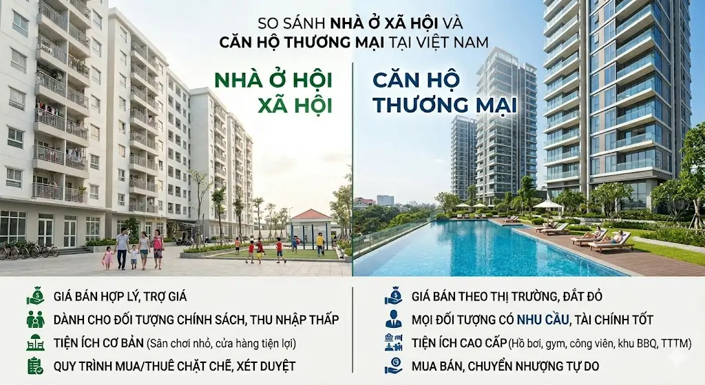 nhà ở xã hội với căn hộ thương mại
