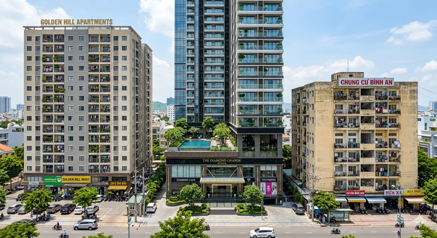 chung cư cao cấp, trung cấp, sơ cấp