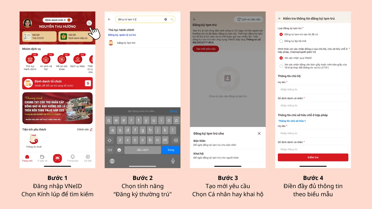 Hướng dẫn đăng ký tạm trú phường Tam Thắng trên VNeID